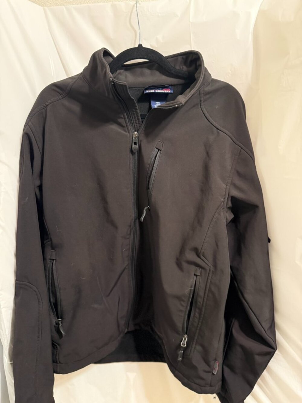 Free Country Mens Black Softshell Full Zip Fleece Lined Winter Jacket Size Large